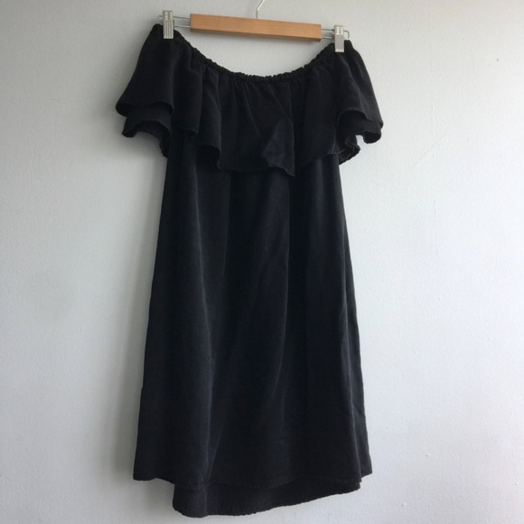 Zara Premium Women's Mini Dress Off The Shoulder Size Small Black 100% Tencel - Picture 3 of 6